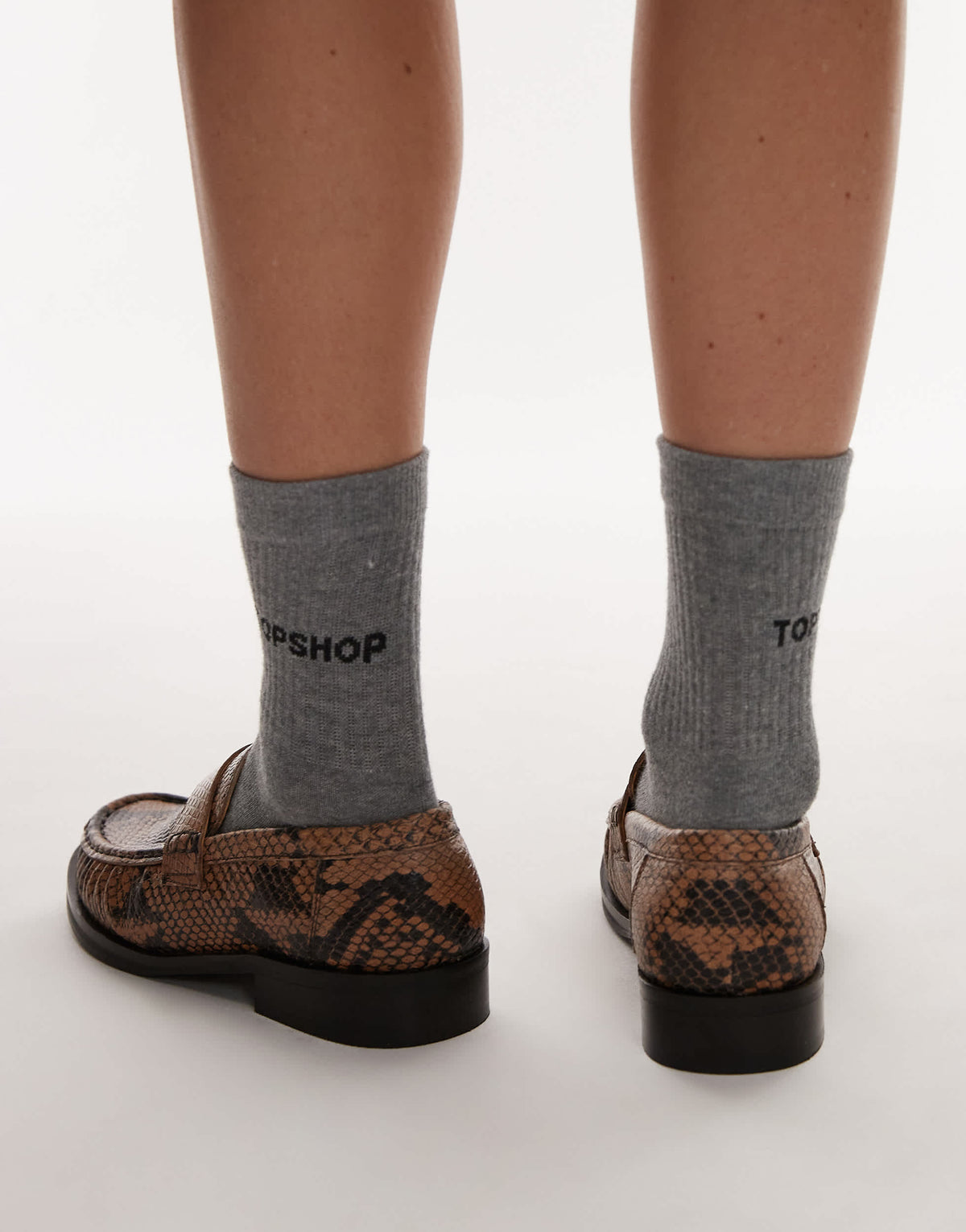 Topshop Carey real leather loafers with ruched detail in snake print