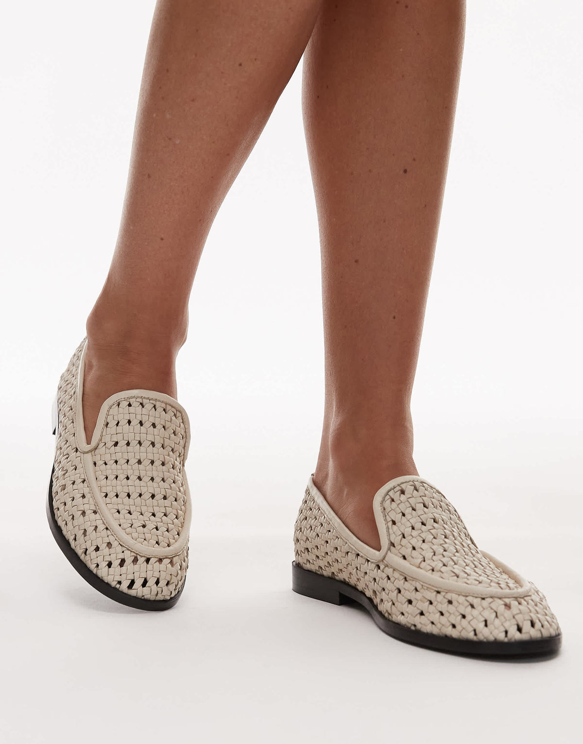 Topshop Connor real leather woven loafer in off white