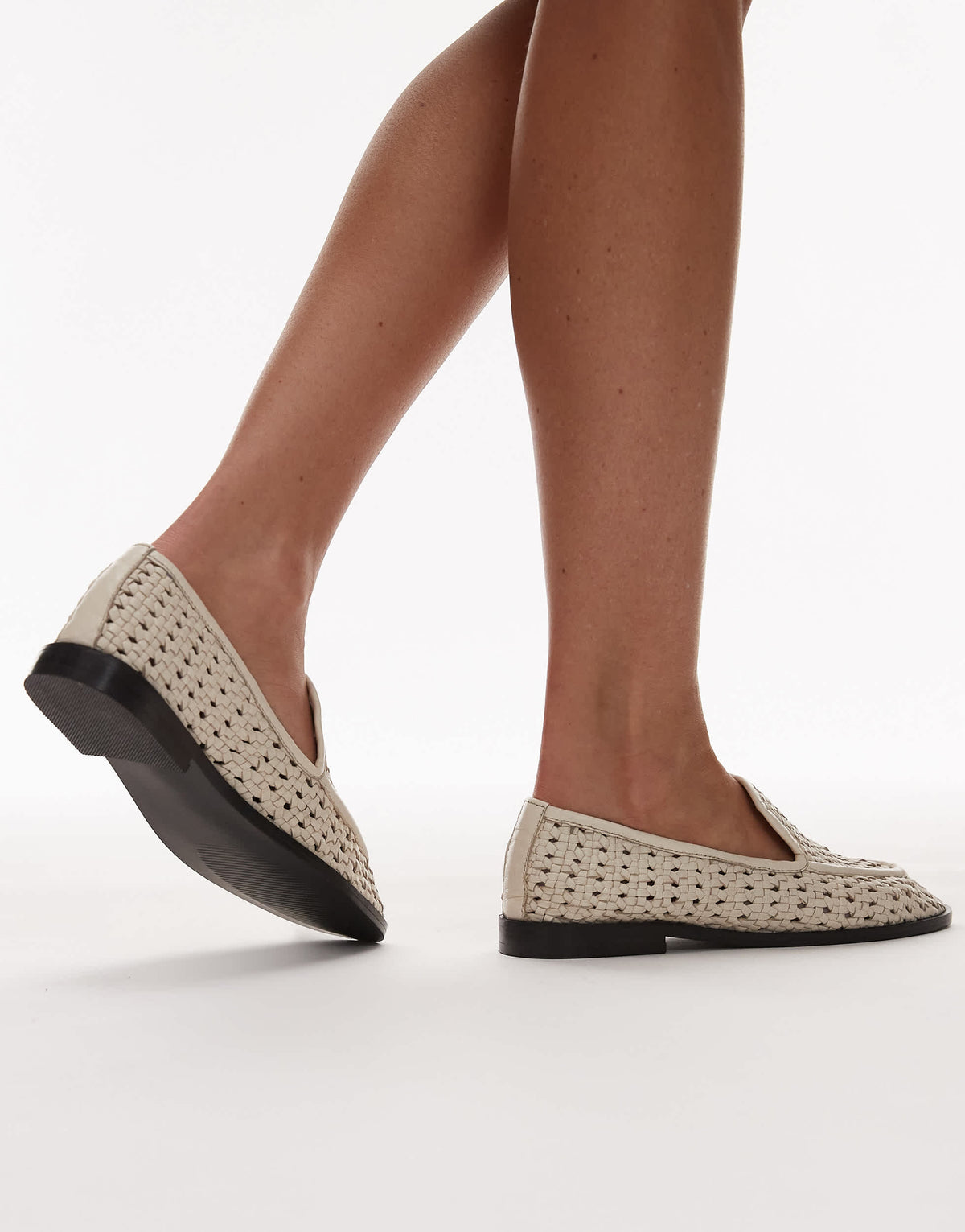 Topshop Connor real leather woven loafer in off white