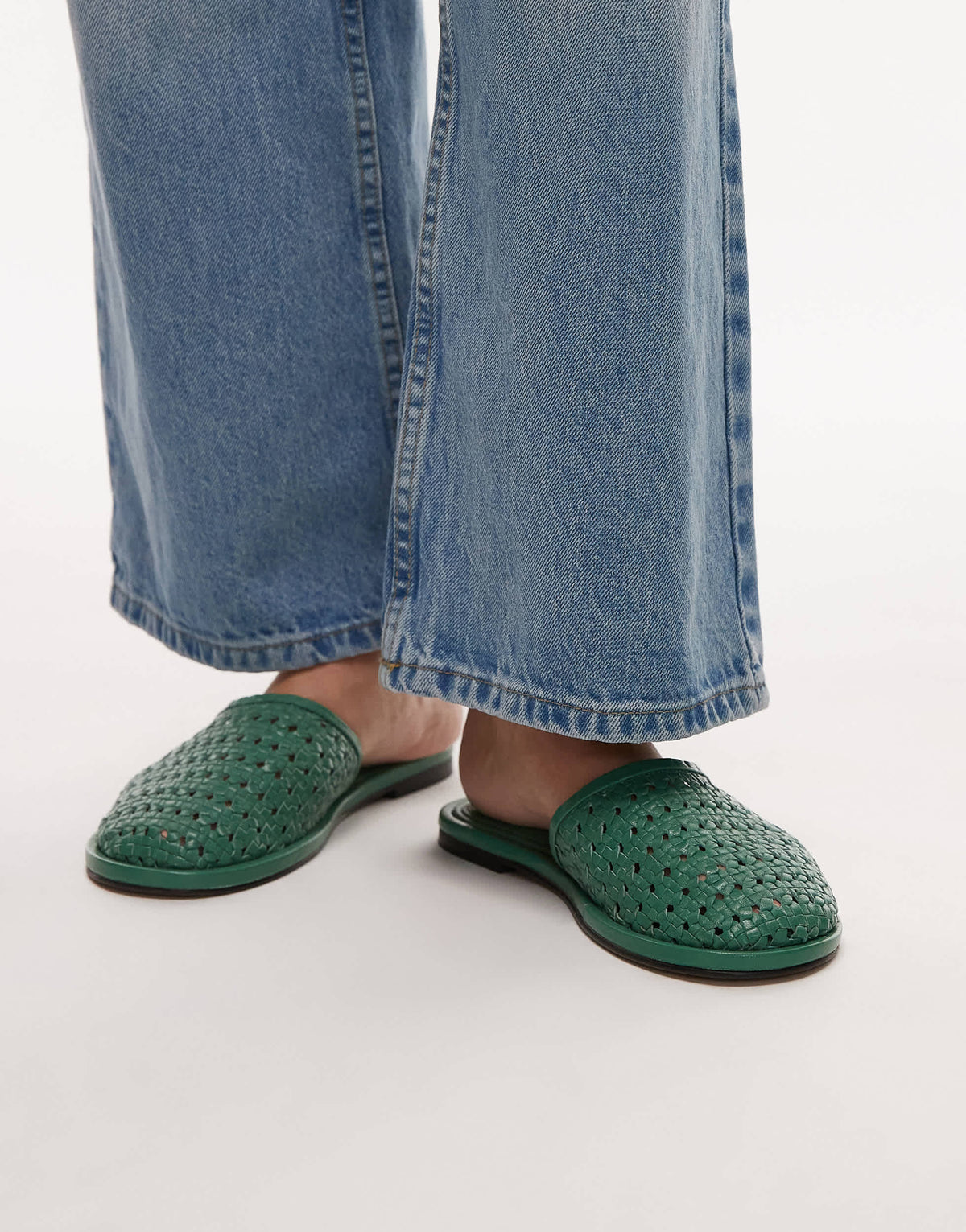 Topshop Bobby leather woven clog in green