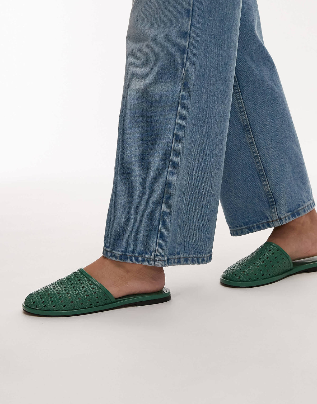 Topshop Bobby leather woven clog in green