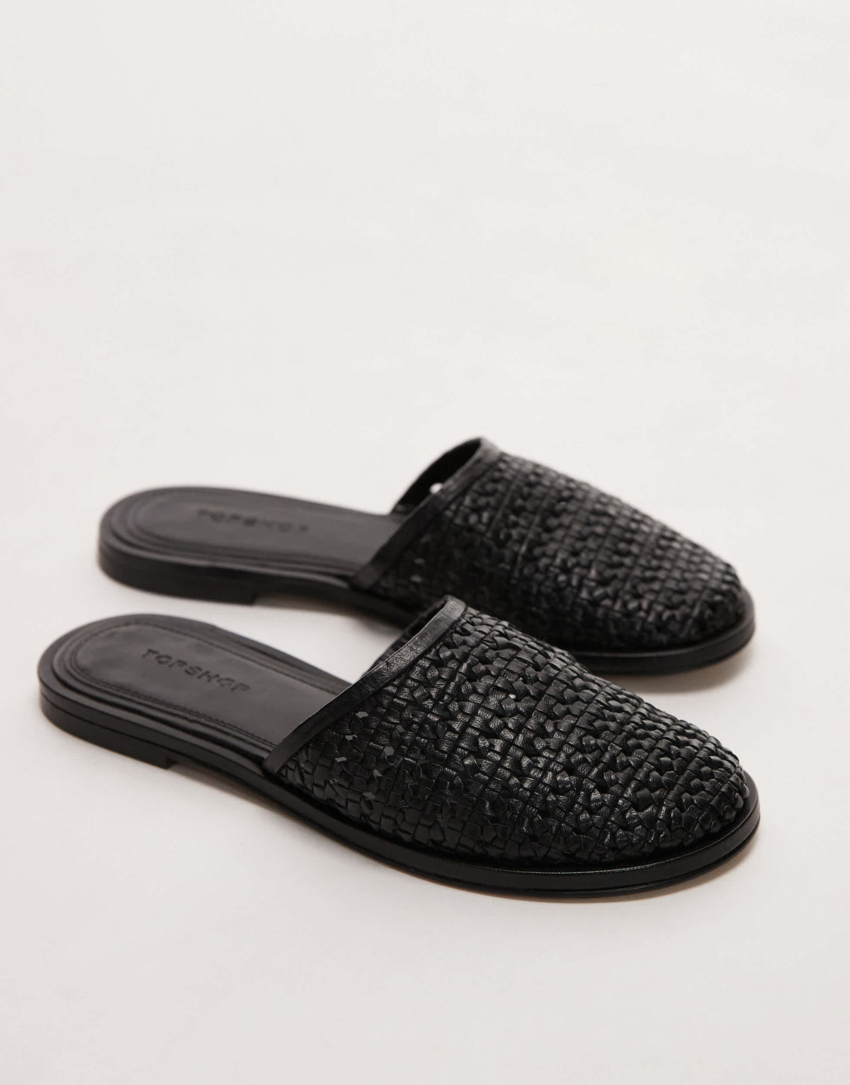Topshop Bobby leather woven clog in black
