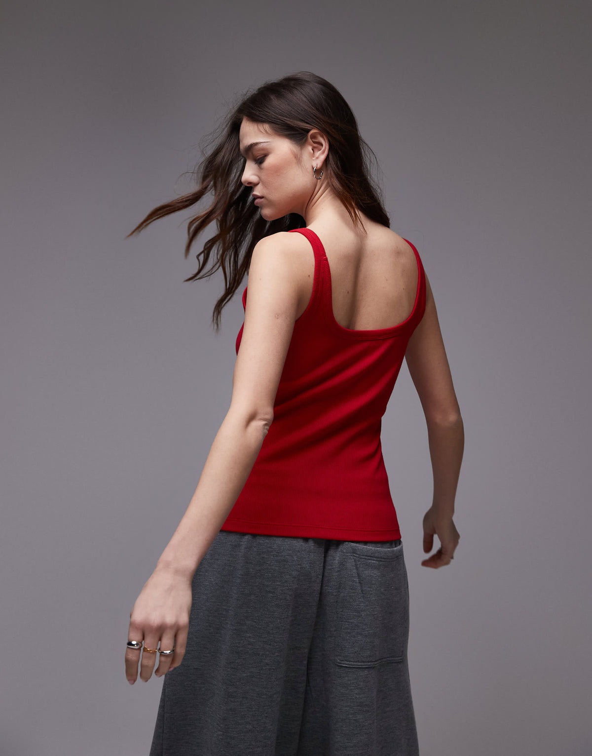 Topshop skinny strap scoop rib vest in cherry red