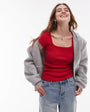 Topshop square neck rib cap sleeve tee in cherry red