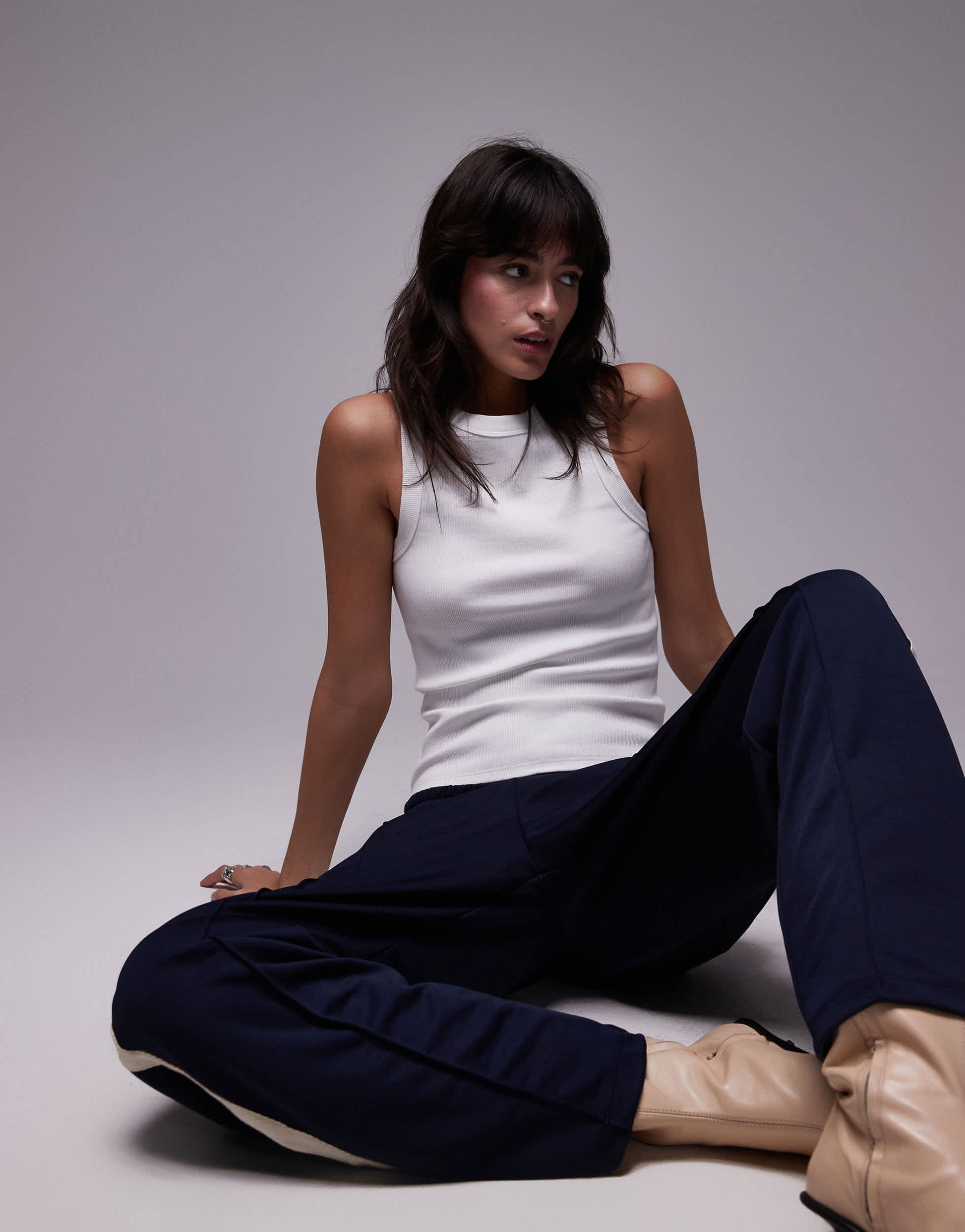 Topshop rib racer vest in white