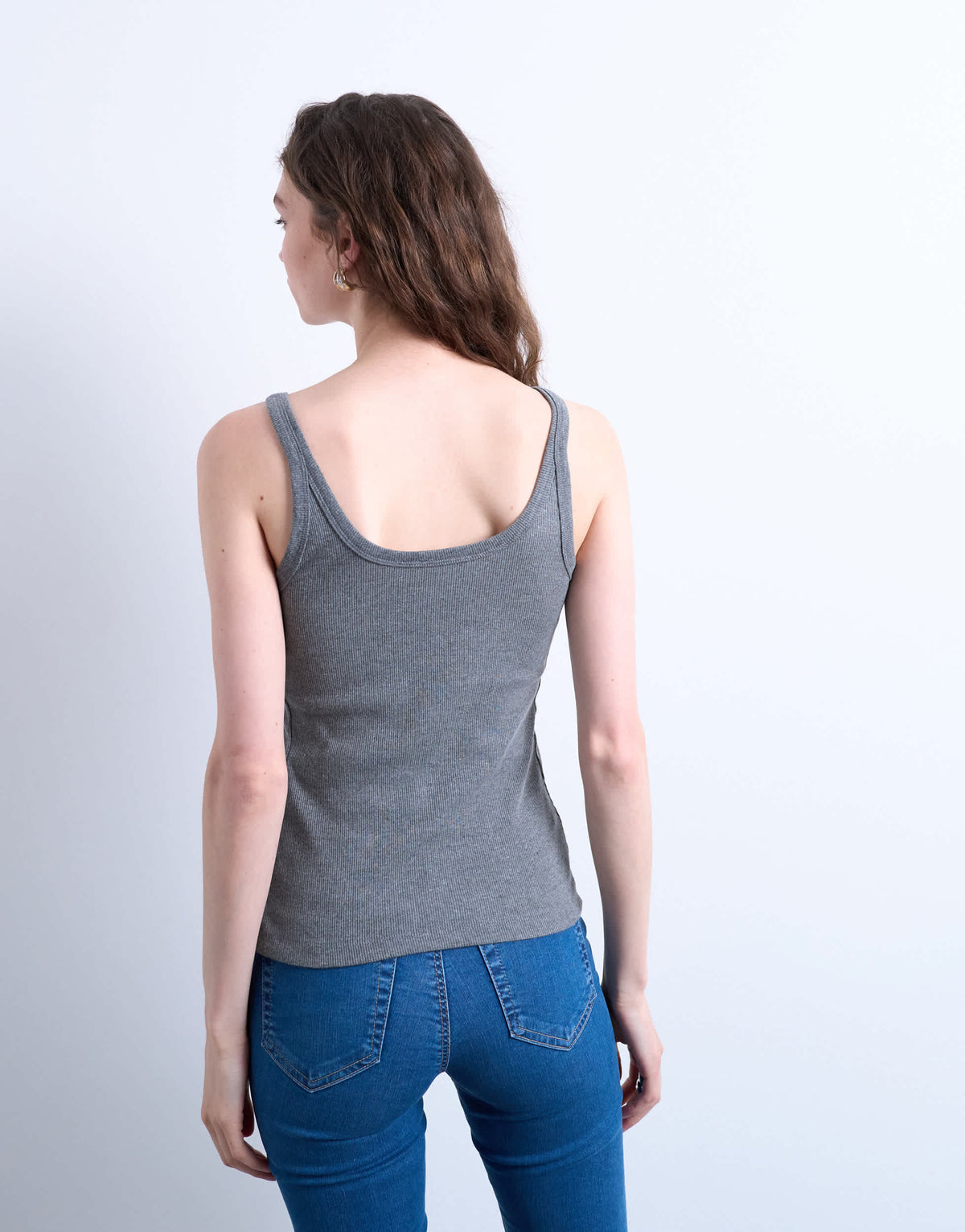 Topshop skinny strap scoop rib vest in dark grey marl