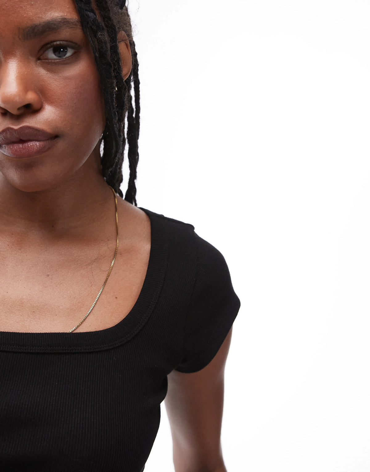 Topshop square neck rib cap sleeve tee in black