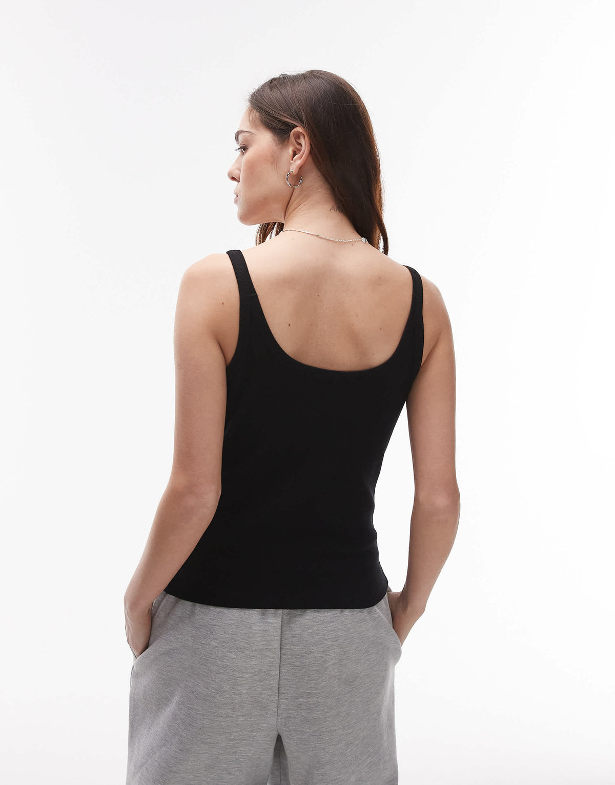 Topshop skinny strap scoop rib vest in black