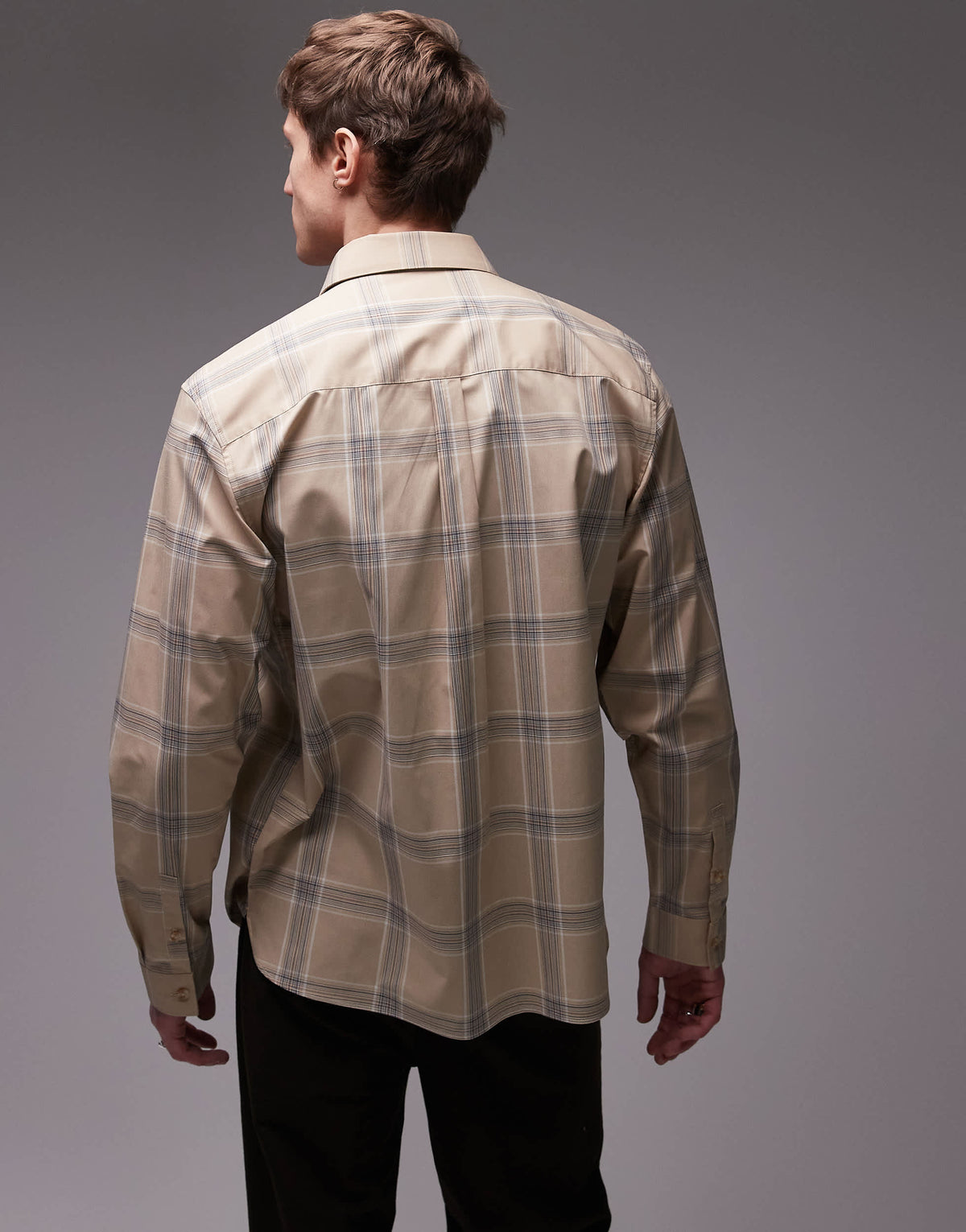 Topman long sleeve check oversized shirt in brown