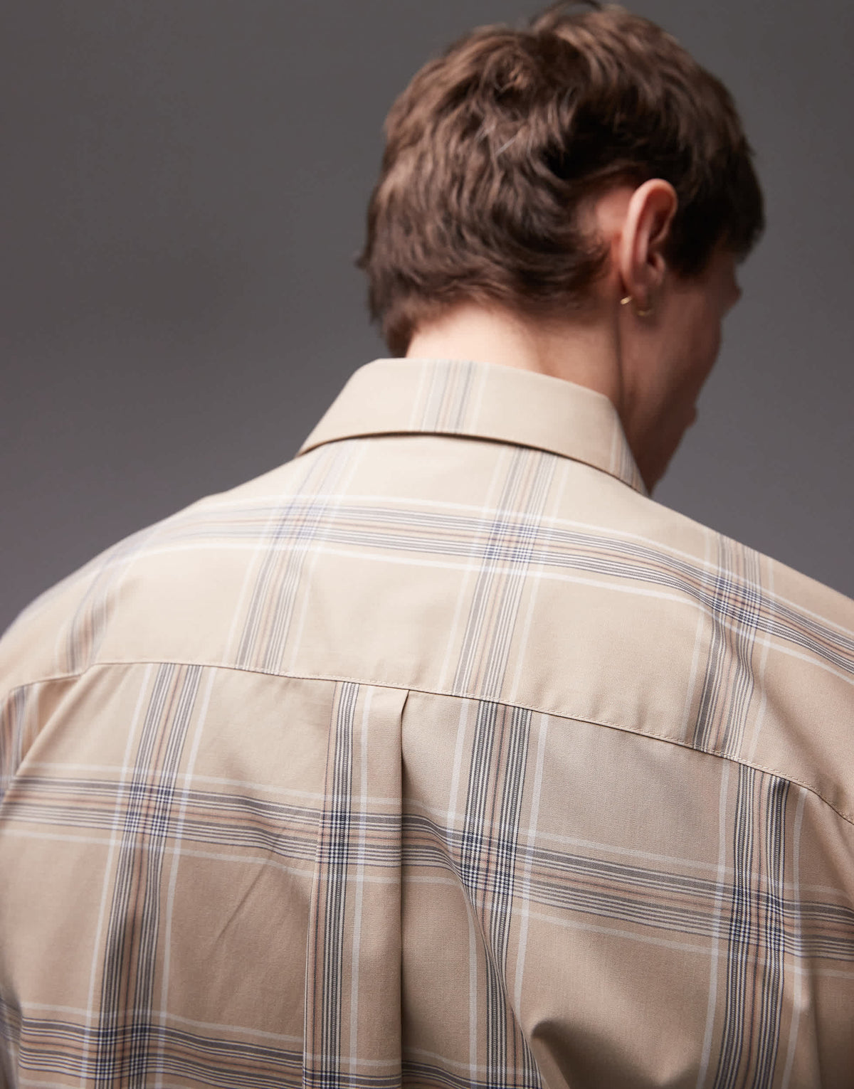 Topman long sleeve check oversized shirt in brown