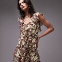 Topshop ruffle pintuck mini dress in buttermilk floral