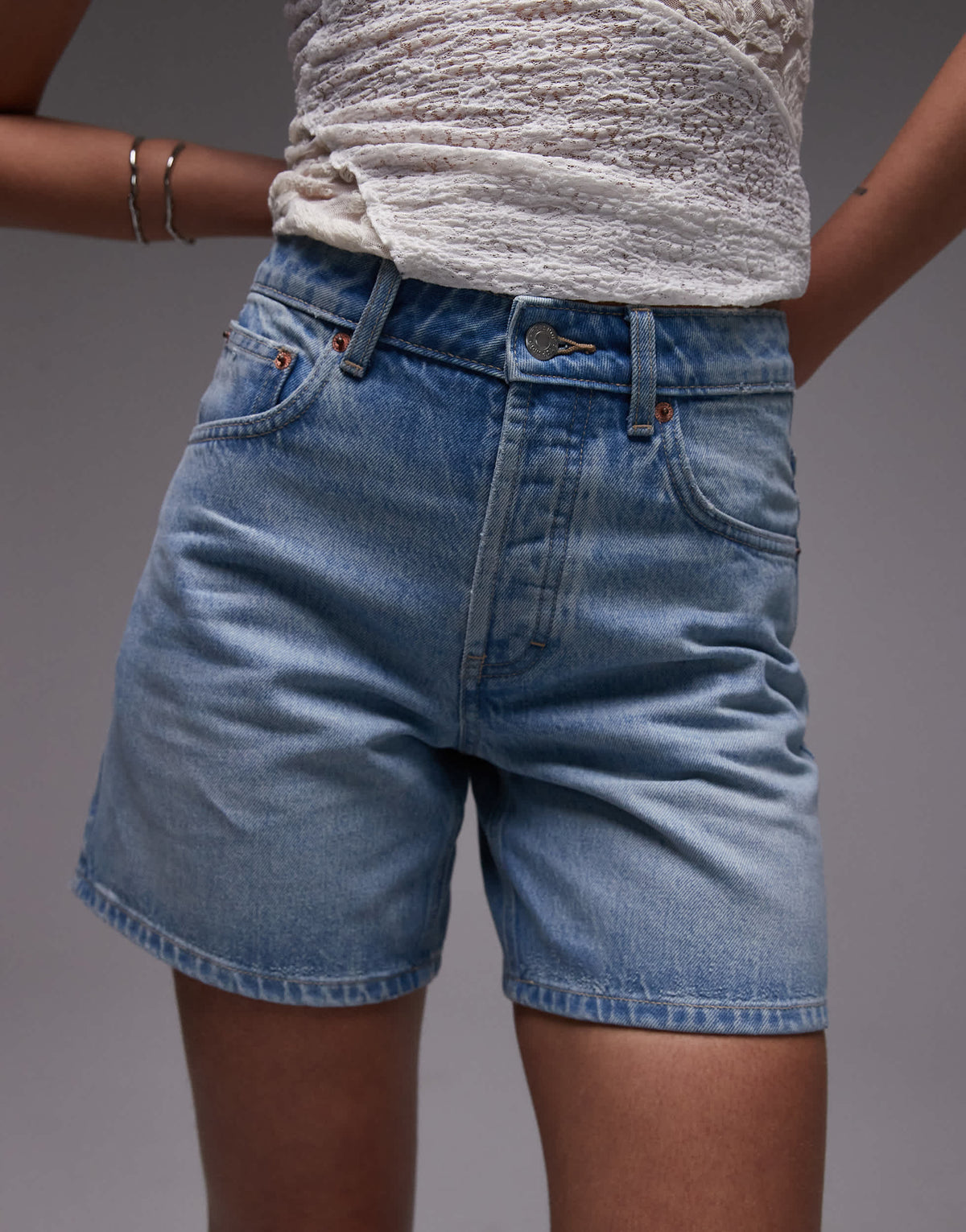 Topshop denim Editor shorts in bleach