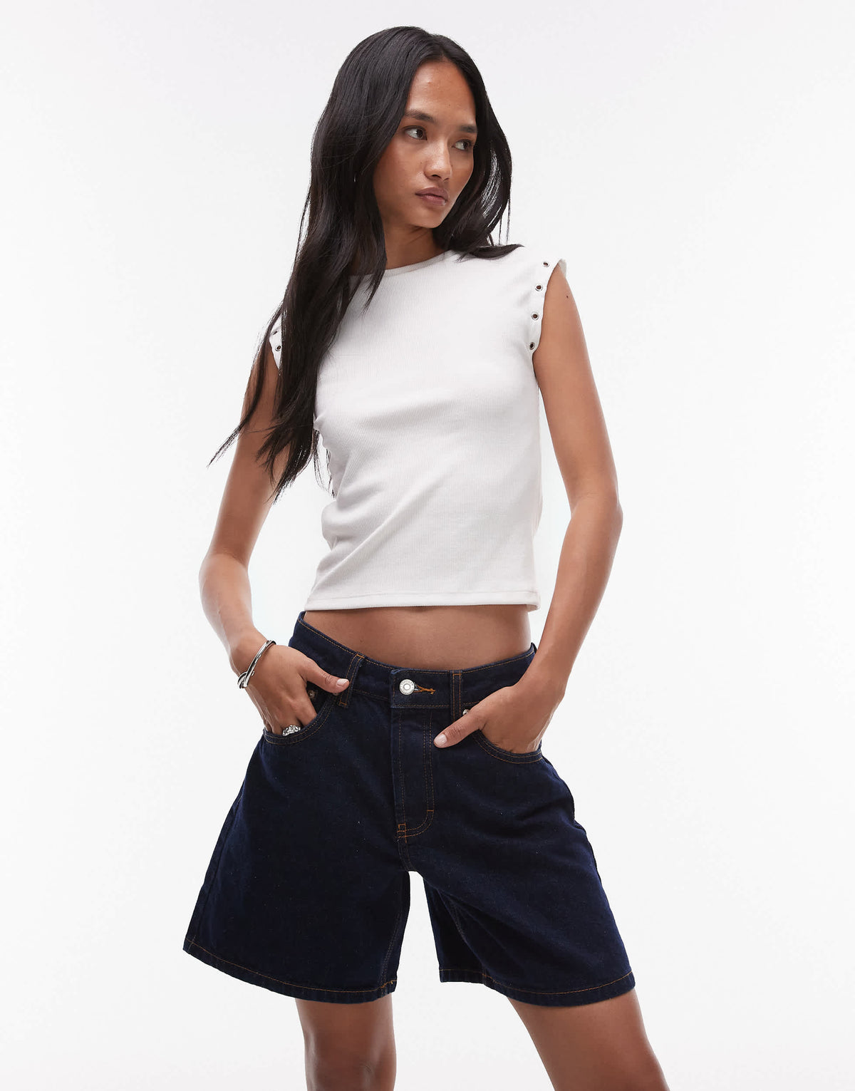 Topshop denim Editor shorts in raw look indigo