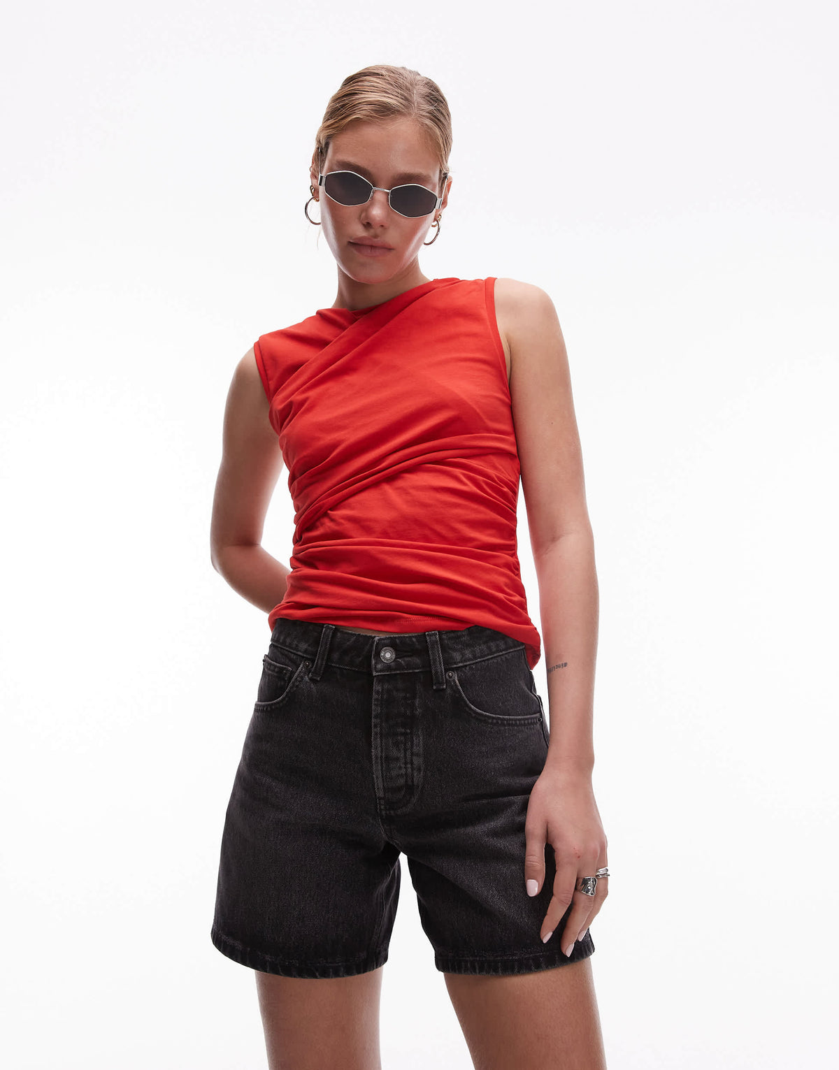 Topshop denim Editor shorts in washed black
