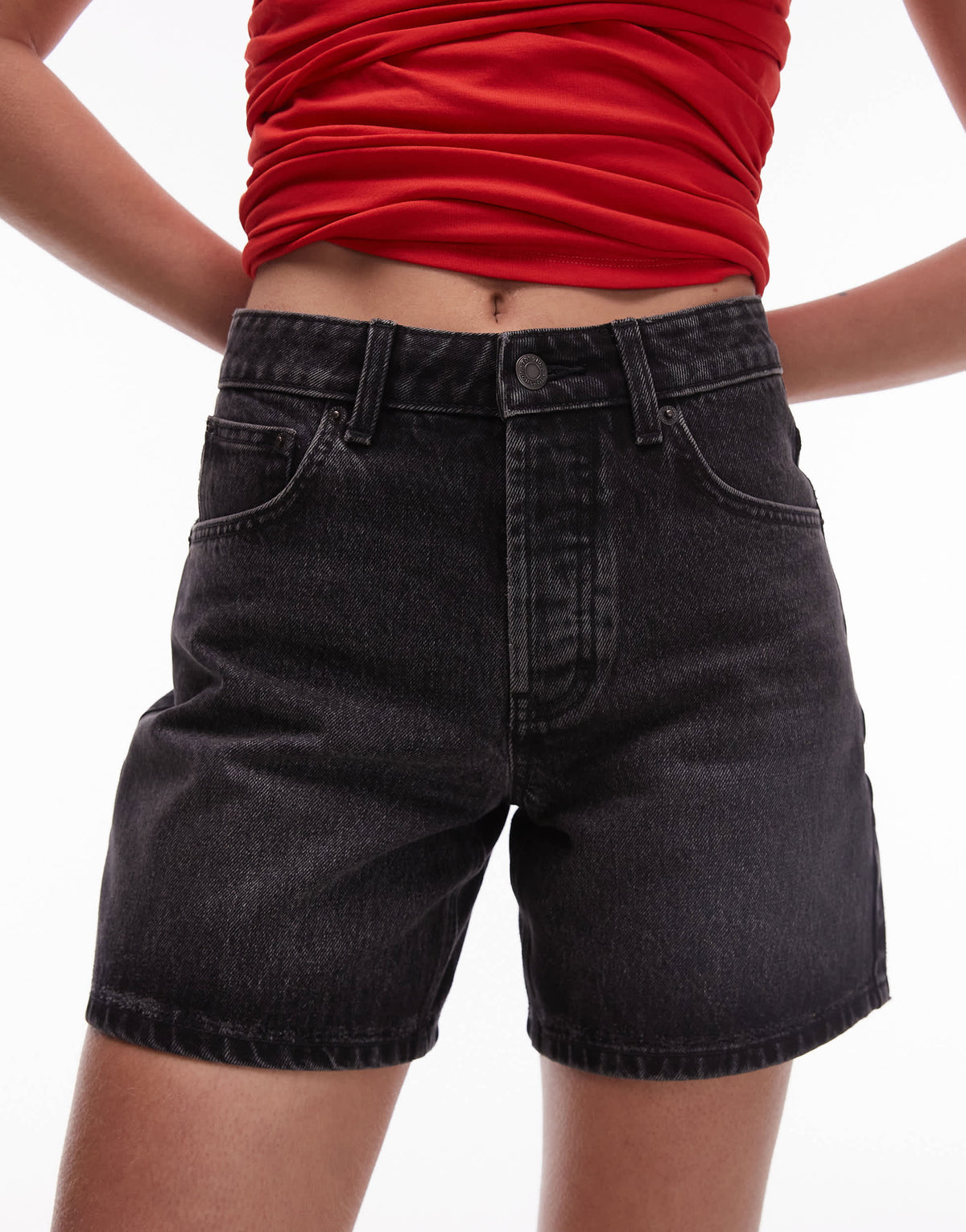 Topshop denim Editor shorts in washed black