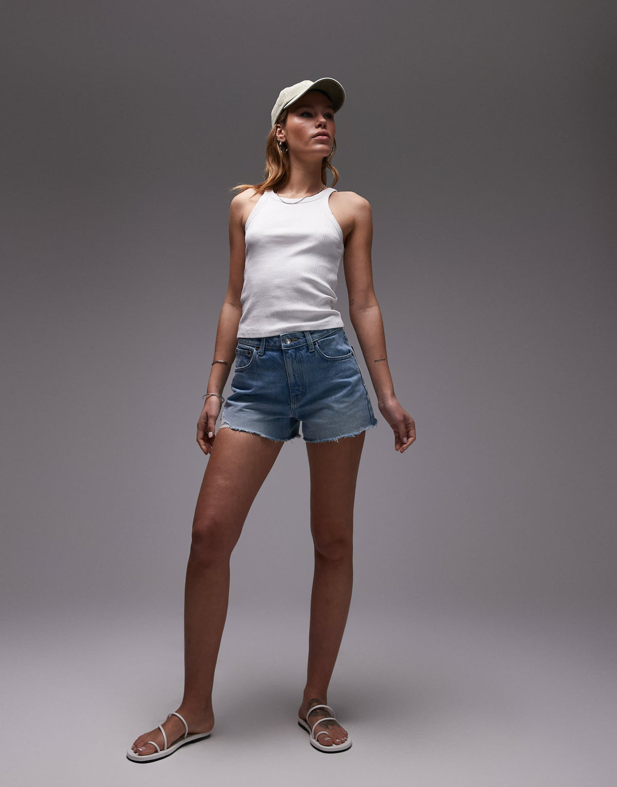 Topshop denim A-line mom shorts with rip in bleach