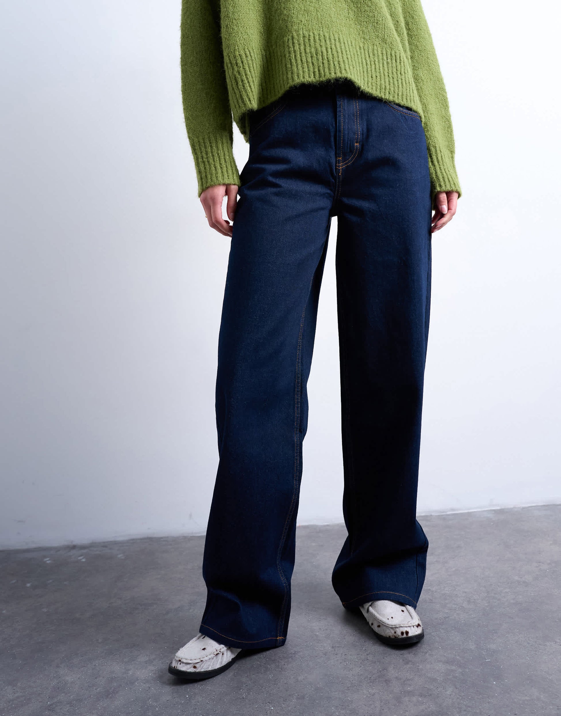 Topshop Tall Cinch low rise relaxed jean in raw look indigo
