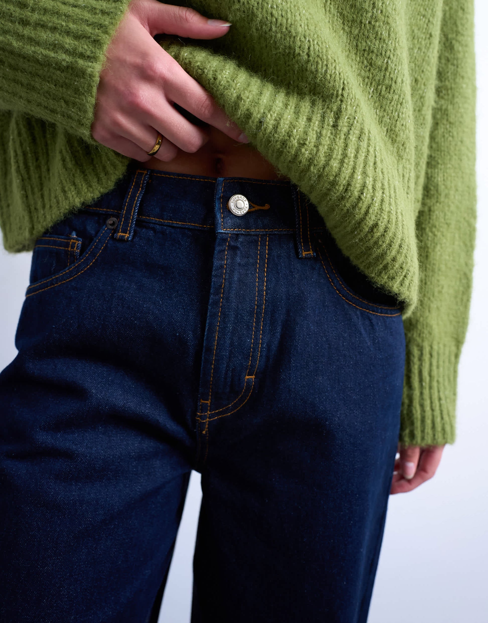 Topshop Tall Cinch low rise relaxed jean in raw look indigo