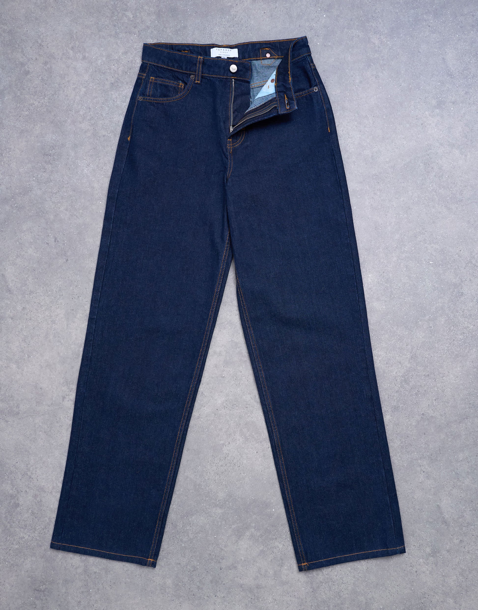 Topshop Tall Cinch low rise relaxed jean in raw look indigo