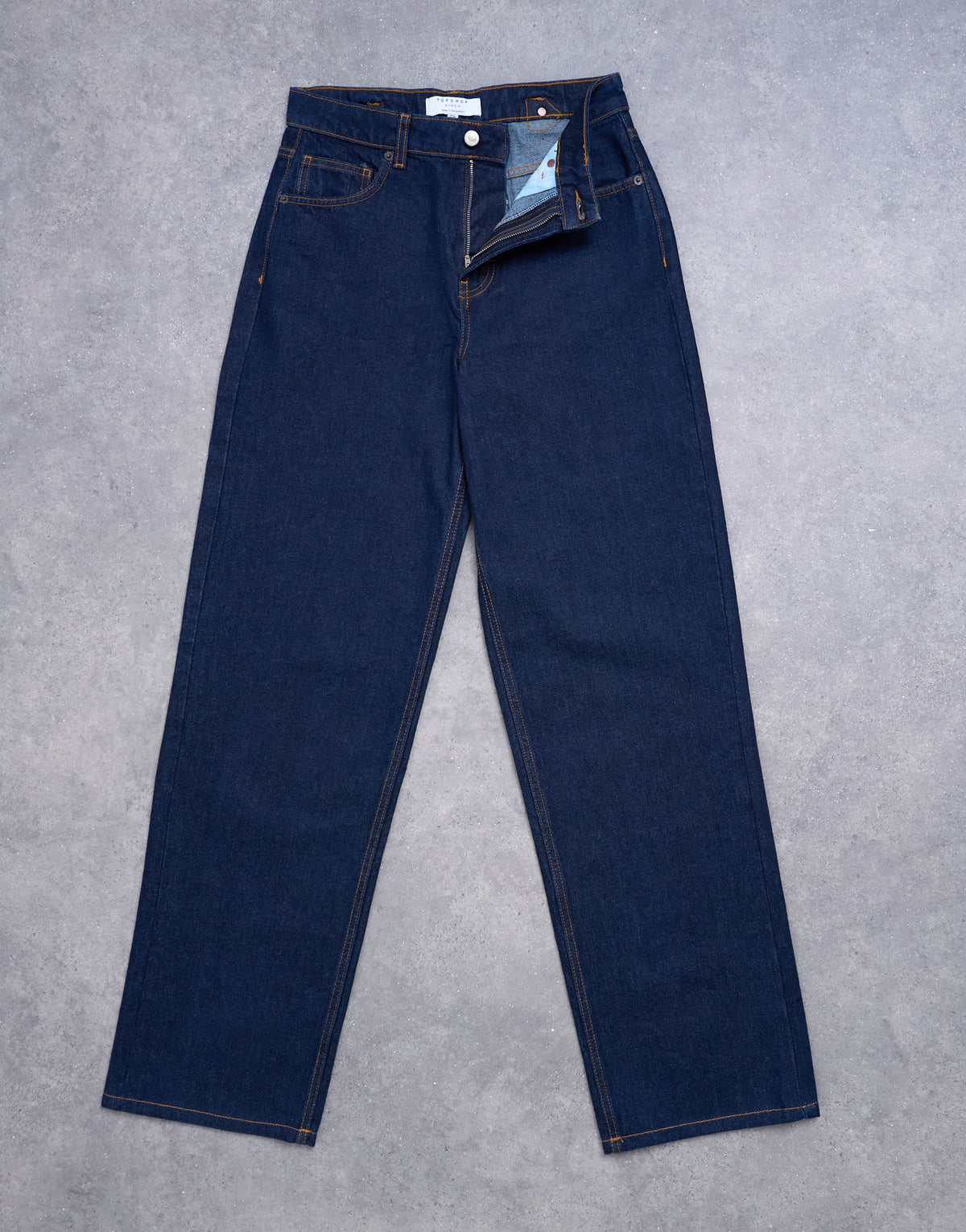 Topshop Tall Cinch low rise relaxed jean in raw look indigo