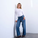 Topshop Petite Cinch low rise relaxed jean in vintage blue