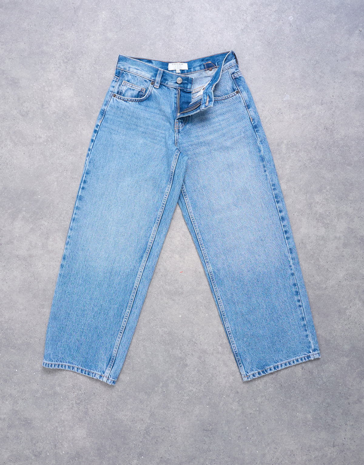 Topshop Petite Cinch low rise relaxed jean in vintage blue