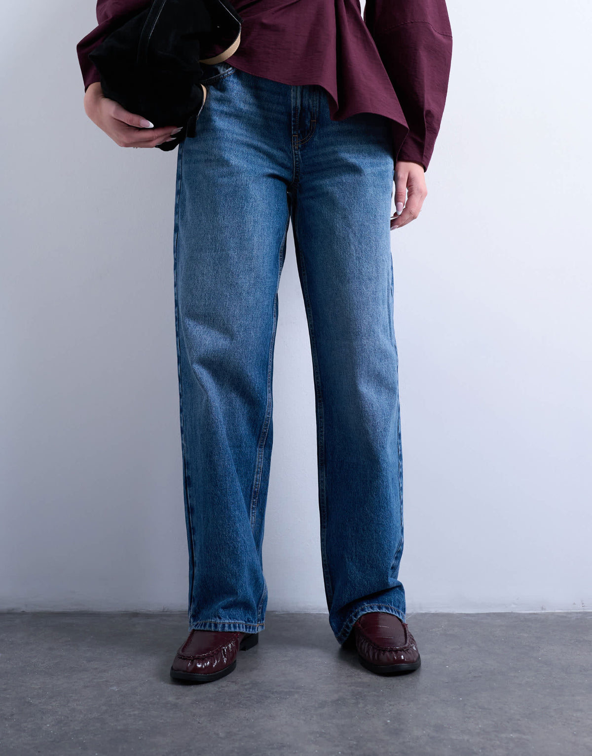 Topshop Hourglass Cinch low rise relaxed jean in vintage blue