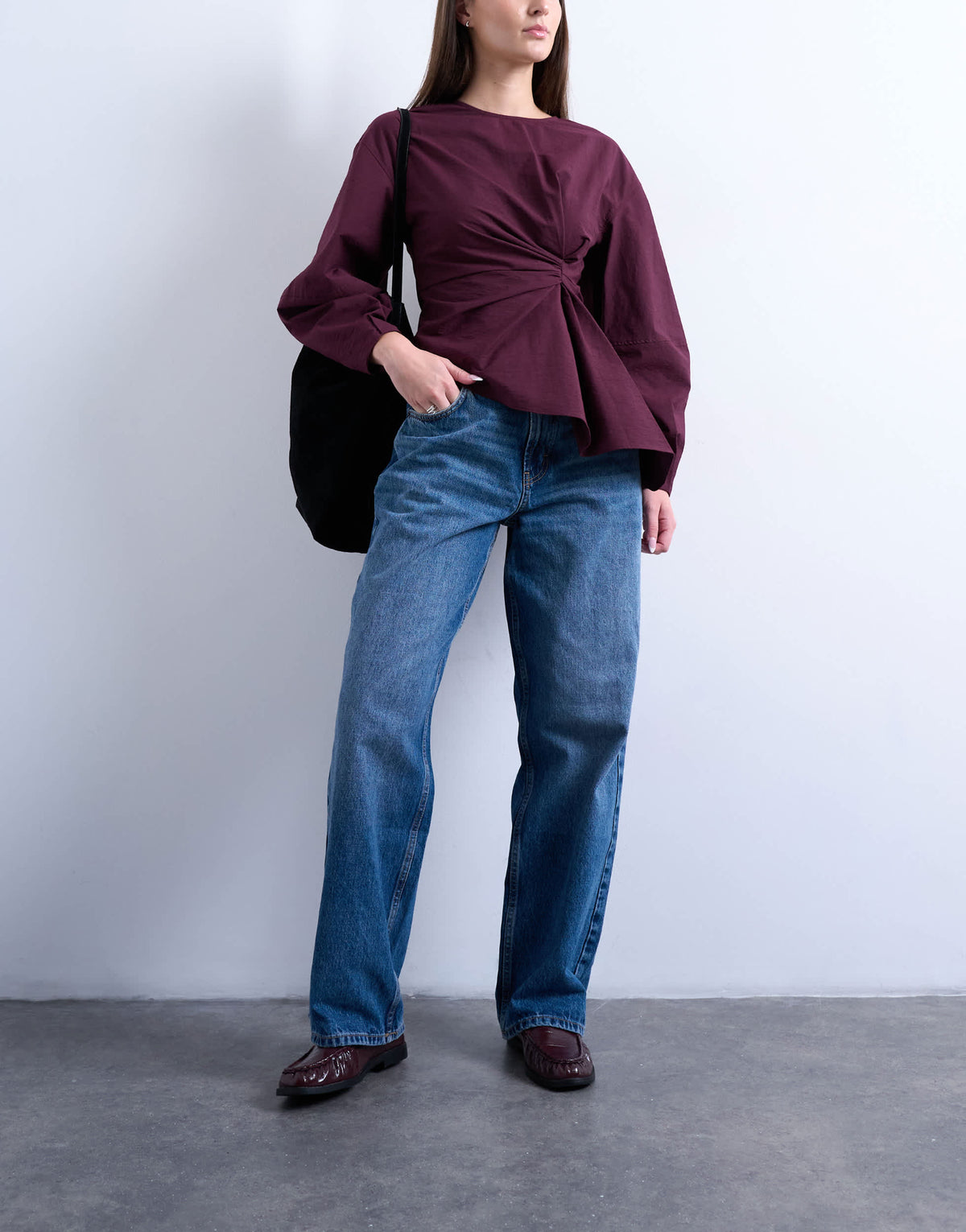 Topshop Hourglass Cinch low rise relaxed jean in vintage blue