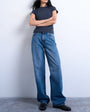 Topshop Tall Cinch low rise relaxed jean in vintage blue