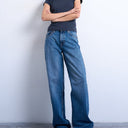 Topshop Tall Cinch low rise relaxed jean in vintage blue