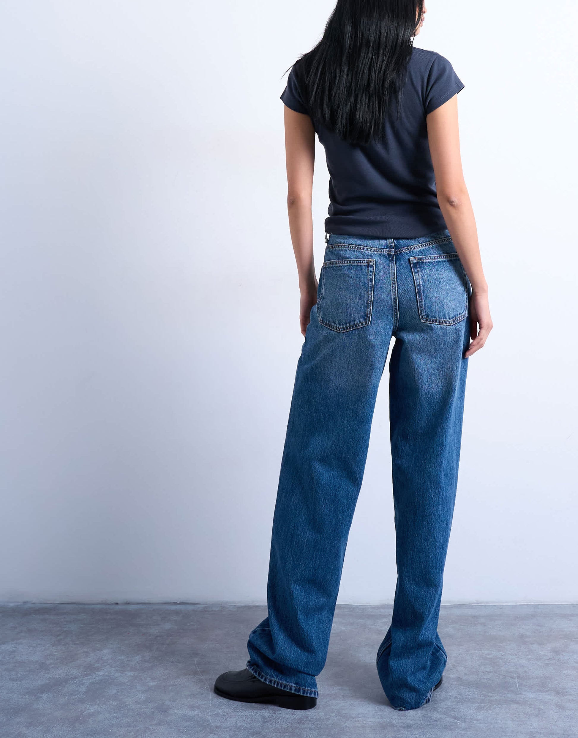 Topshop Tall Cinch low rise relaxed jean in vintage blue
