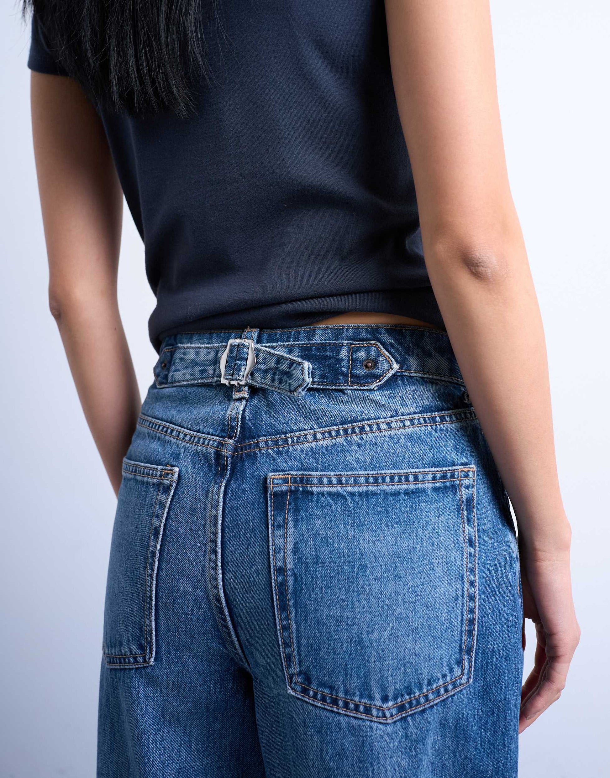 Topshop Tall Cinch low rise relaxed jean in vintage blue