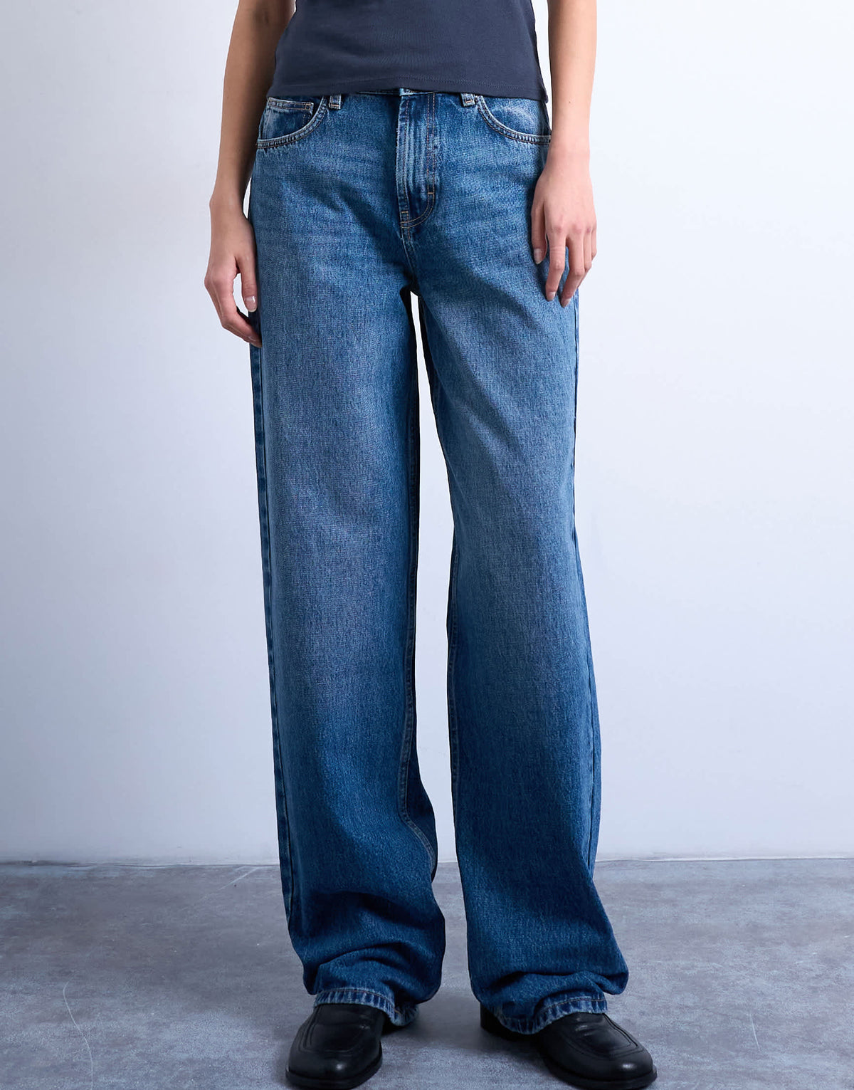 Topshop Tall Cinch low rise relaxed jean in vintage blue