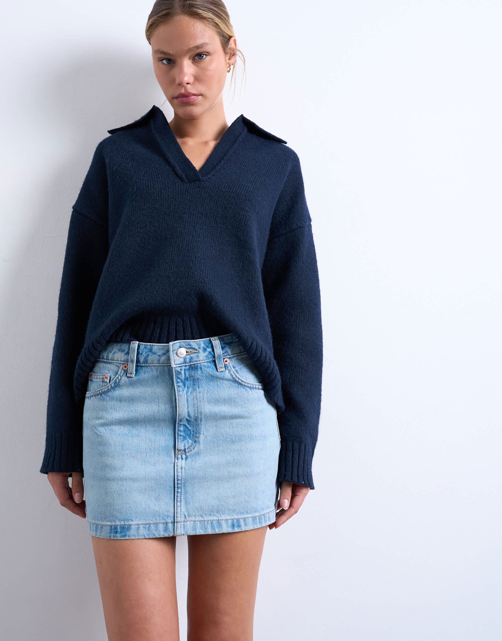 Topshop denim pelmet mini skirt in bleach