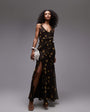 Topshop ruffle cami maxi dress in brown buttermilk floral