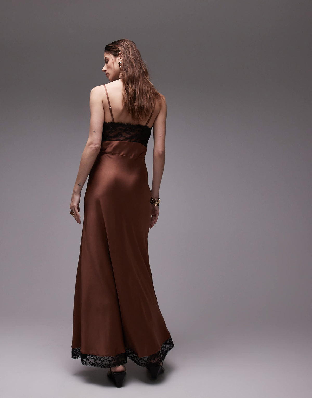 Topshop lace bust vintage slip in chocolate