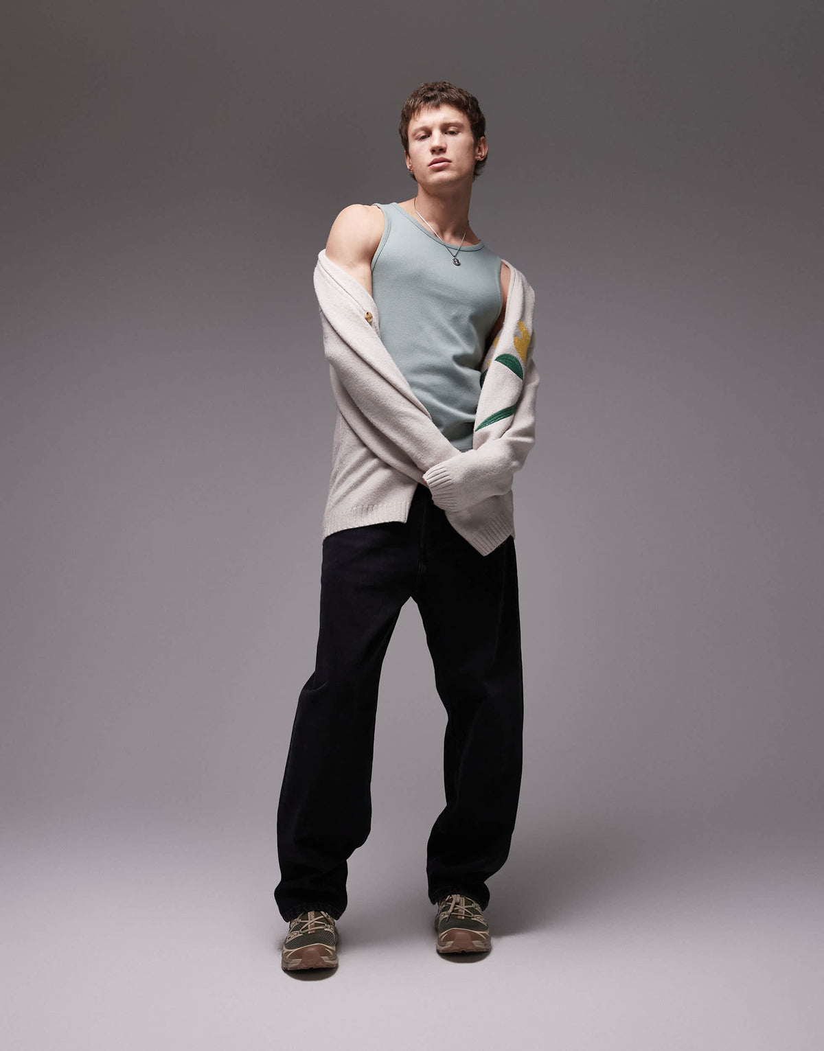 Topman rib vest in sage