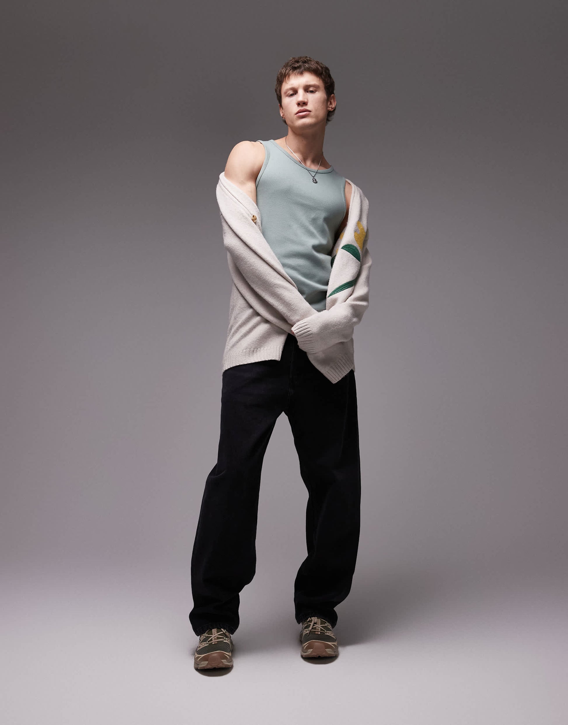 Topman rib vest in sage