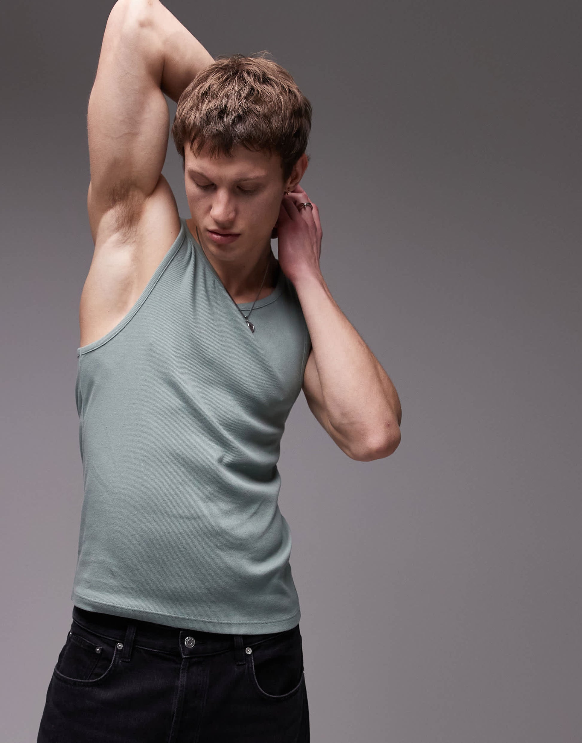 Topman rib vest in sage