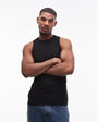 Topman fitted rib vest with high neck in black