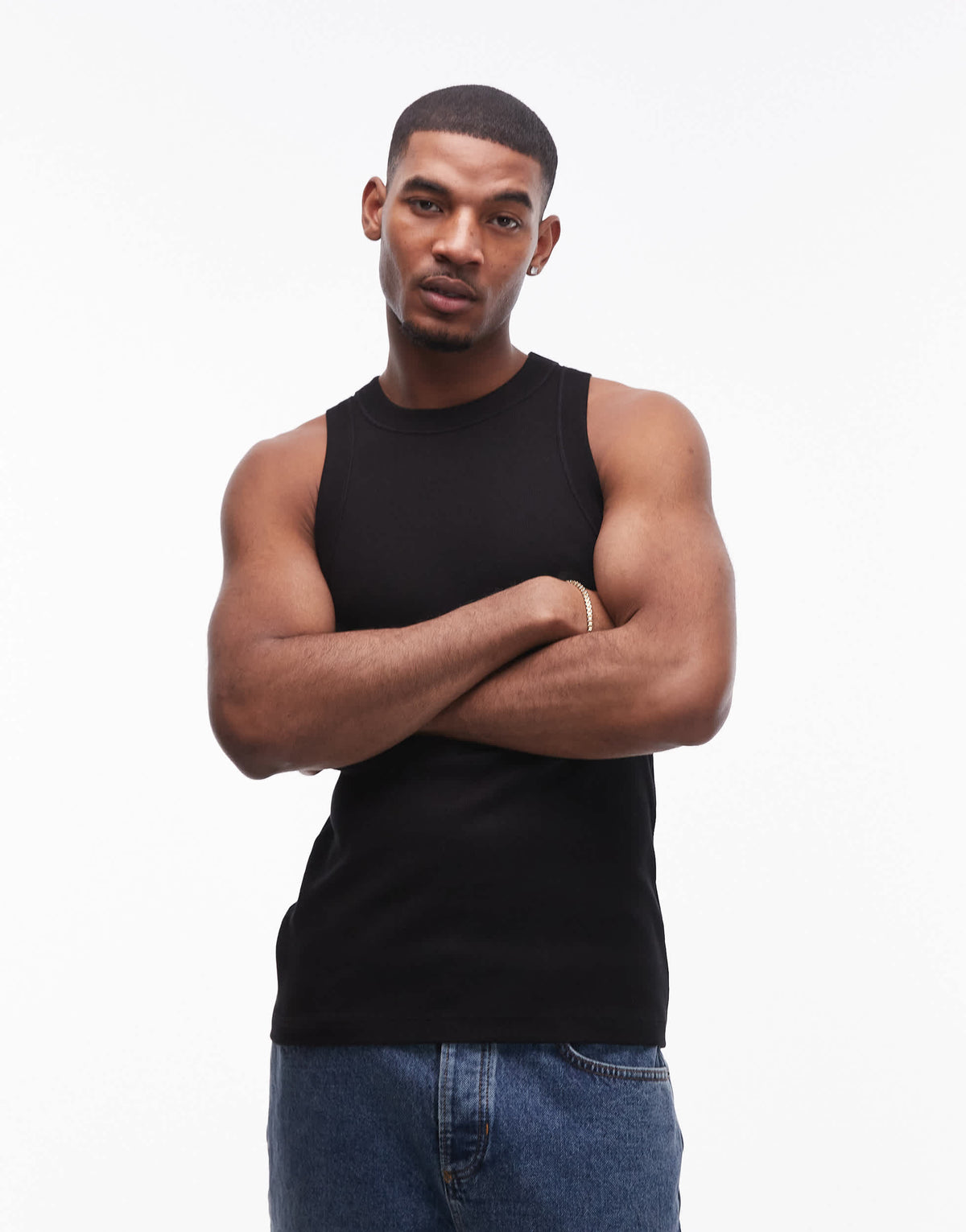 Topman fitted rib vest with high neck in black