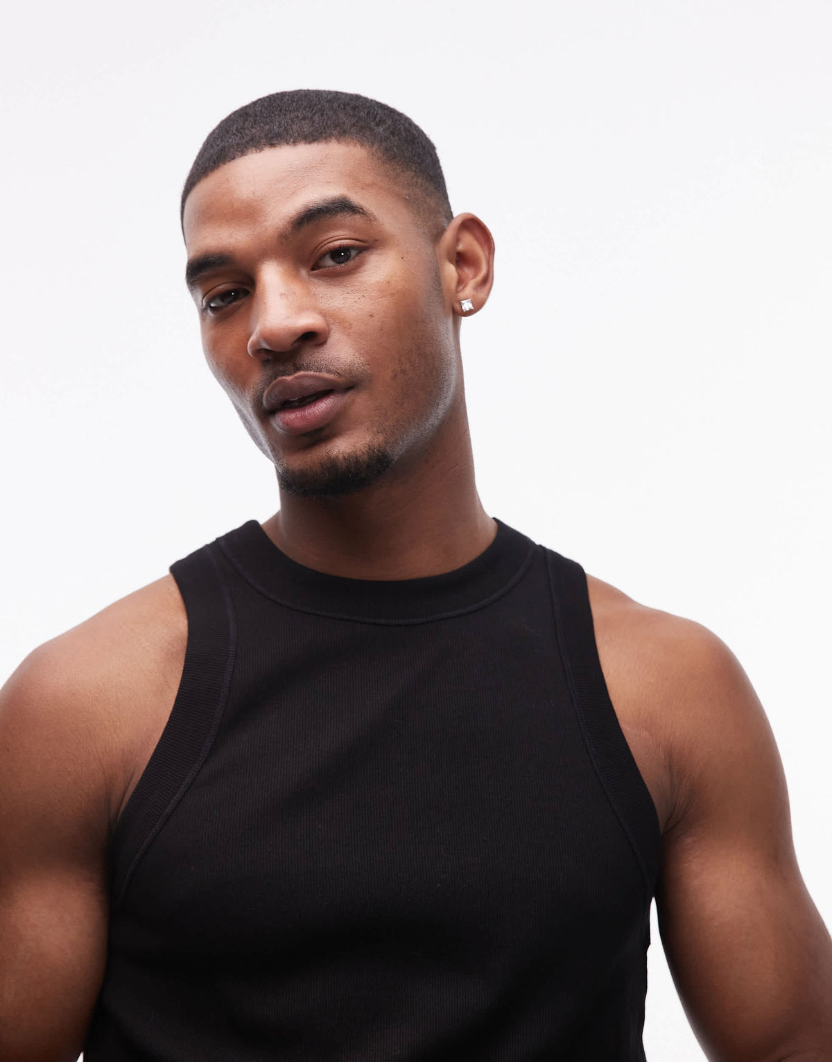 Topman fitted rib vest with high neck in black