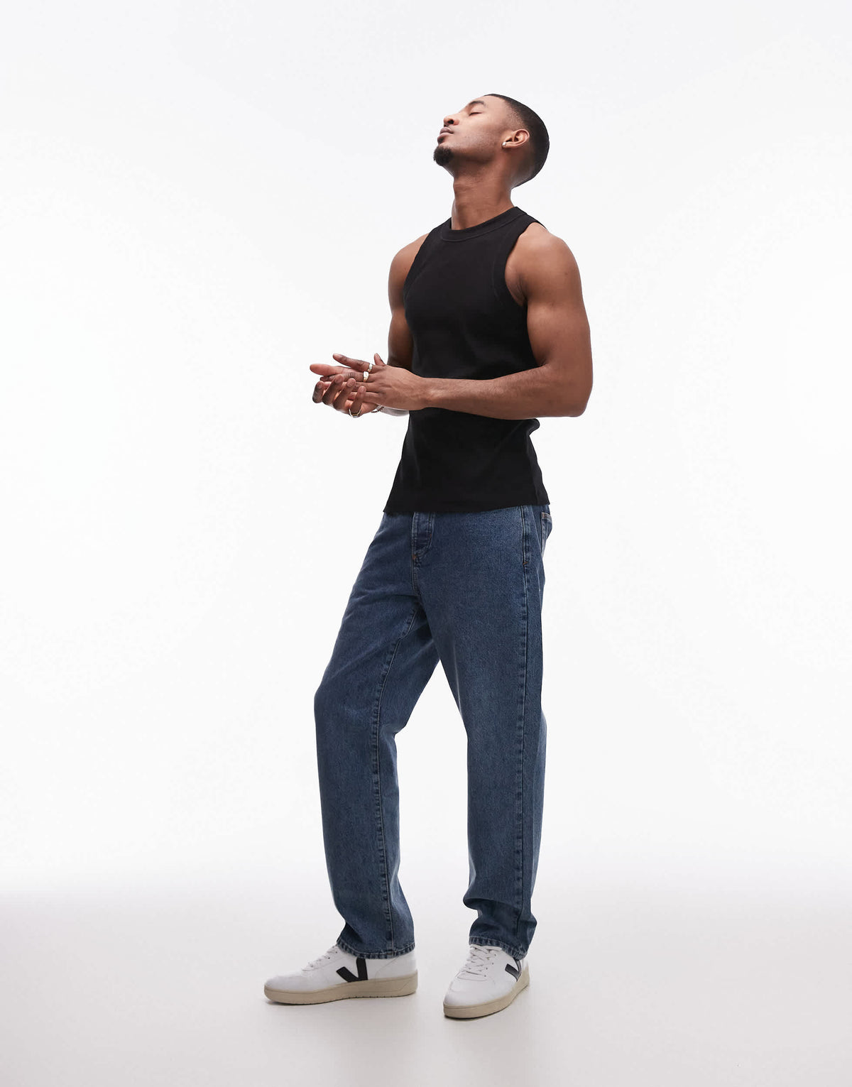 Topman fitted rib vest with high neck in black