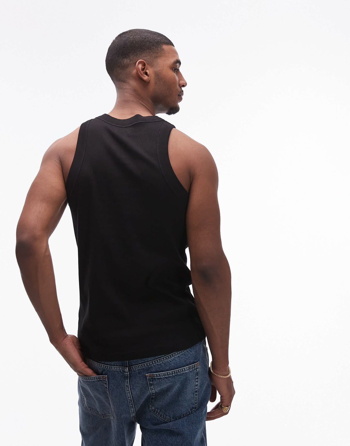 Topman fitted rib vest with high neck in black