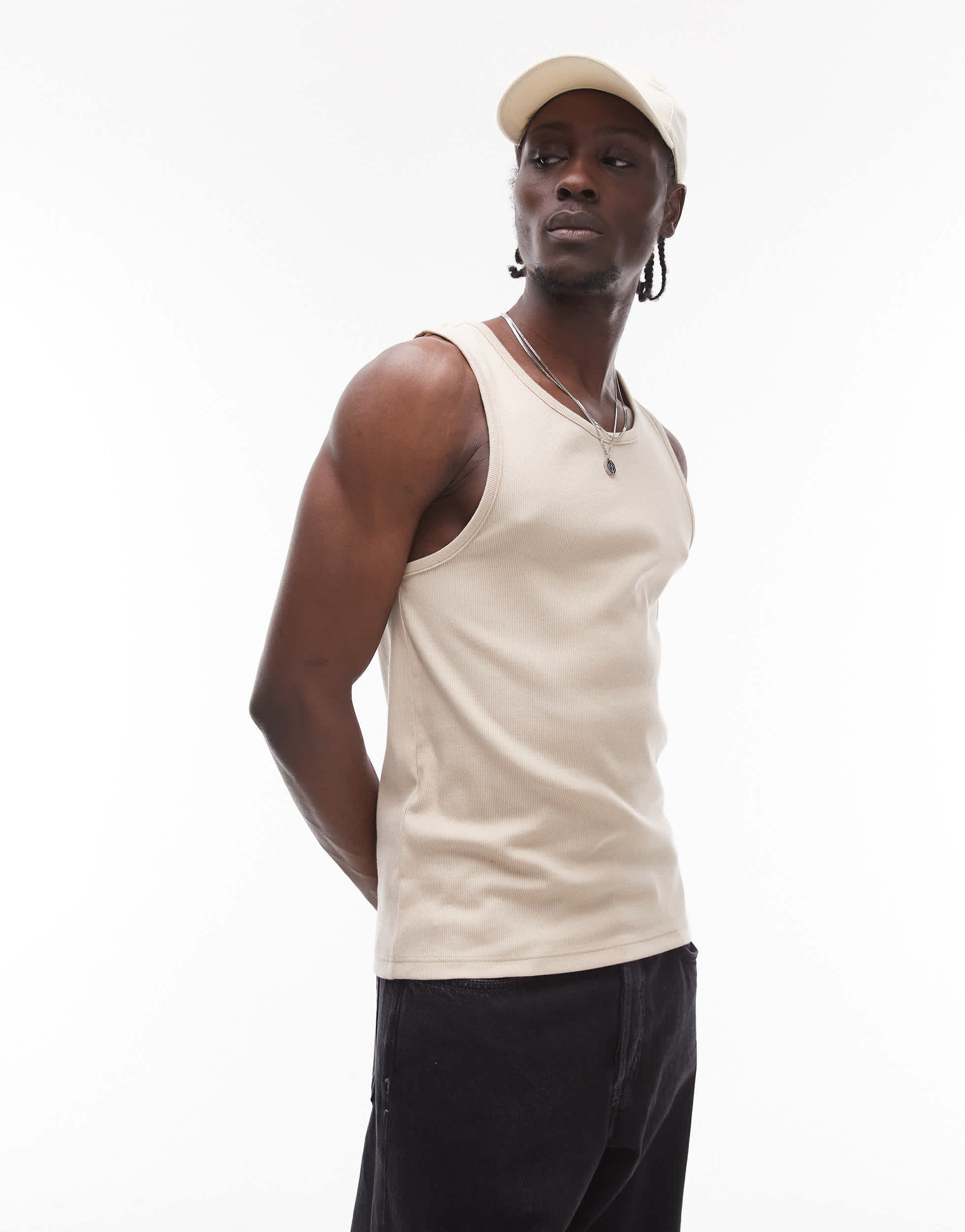 Topman rib vest in stone