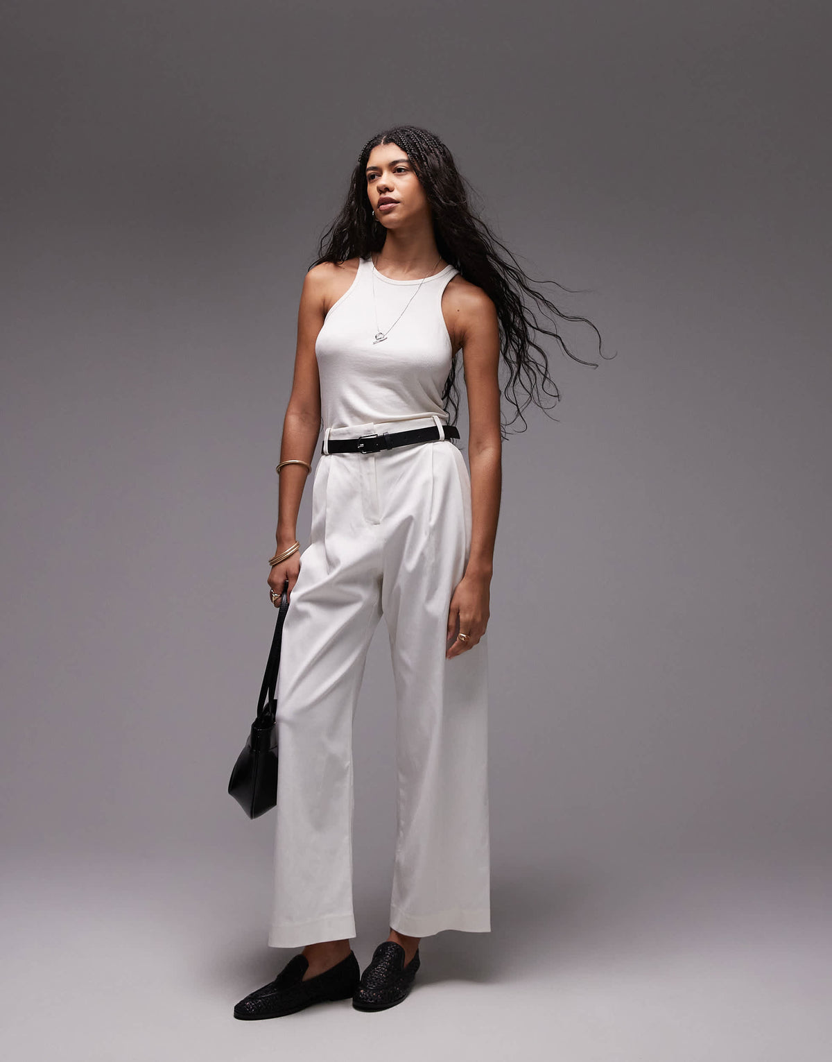 Topshop premium double pleat straight leg tailored trouser in white
