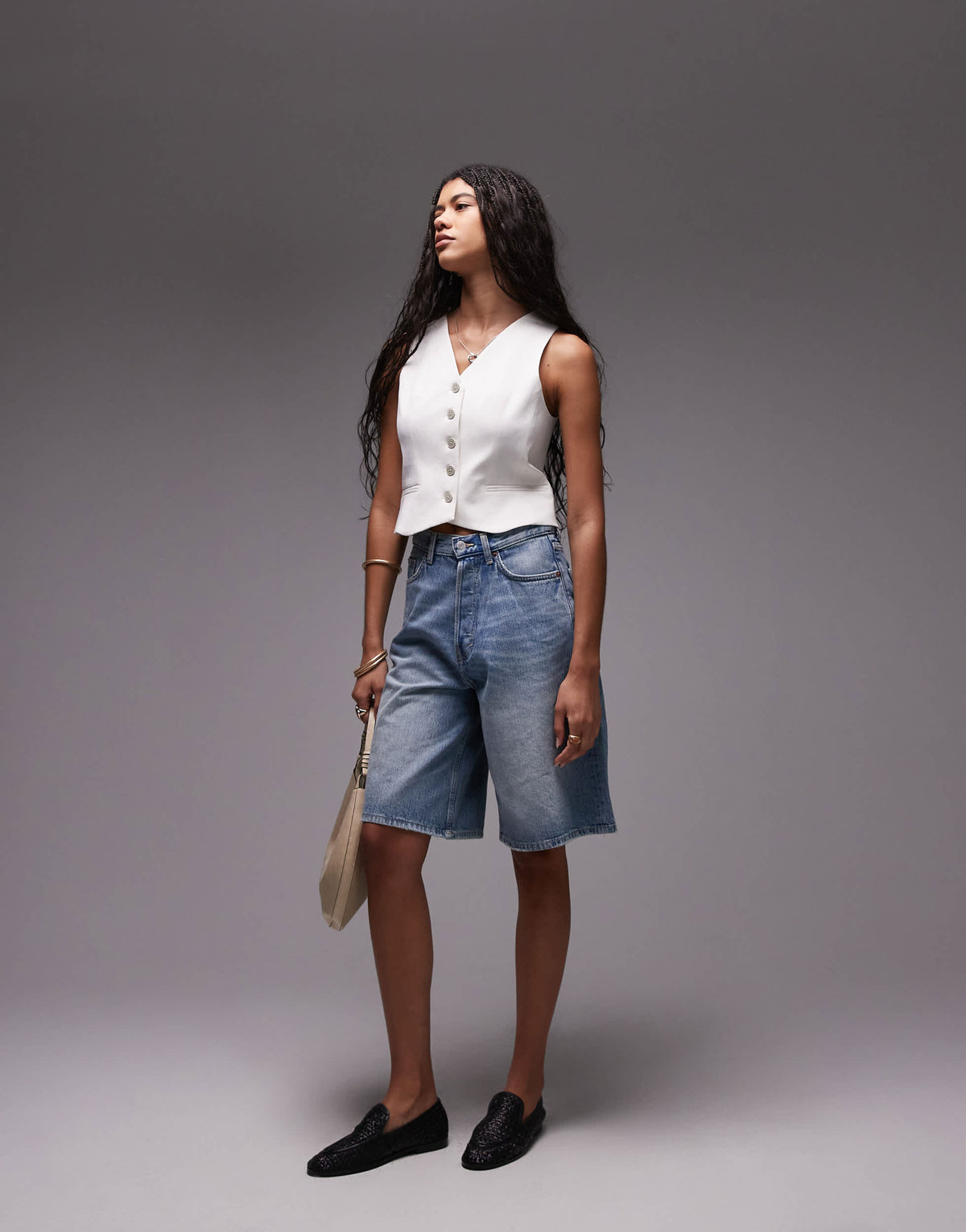 Topshop v neck cropped waistcoat in white