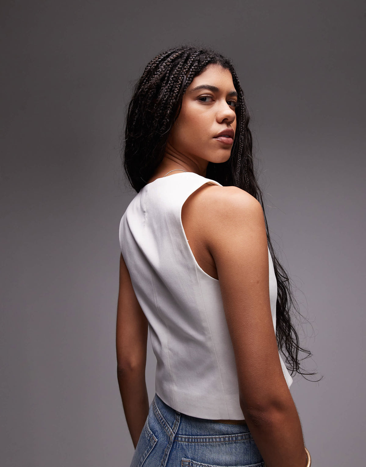 Topshop v neck cropped waistcoat in white
