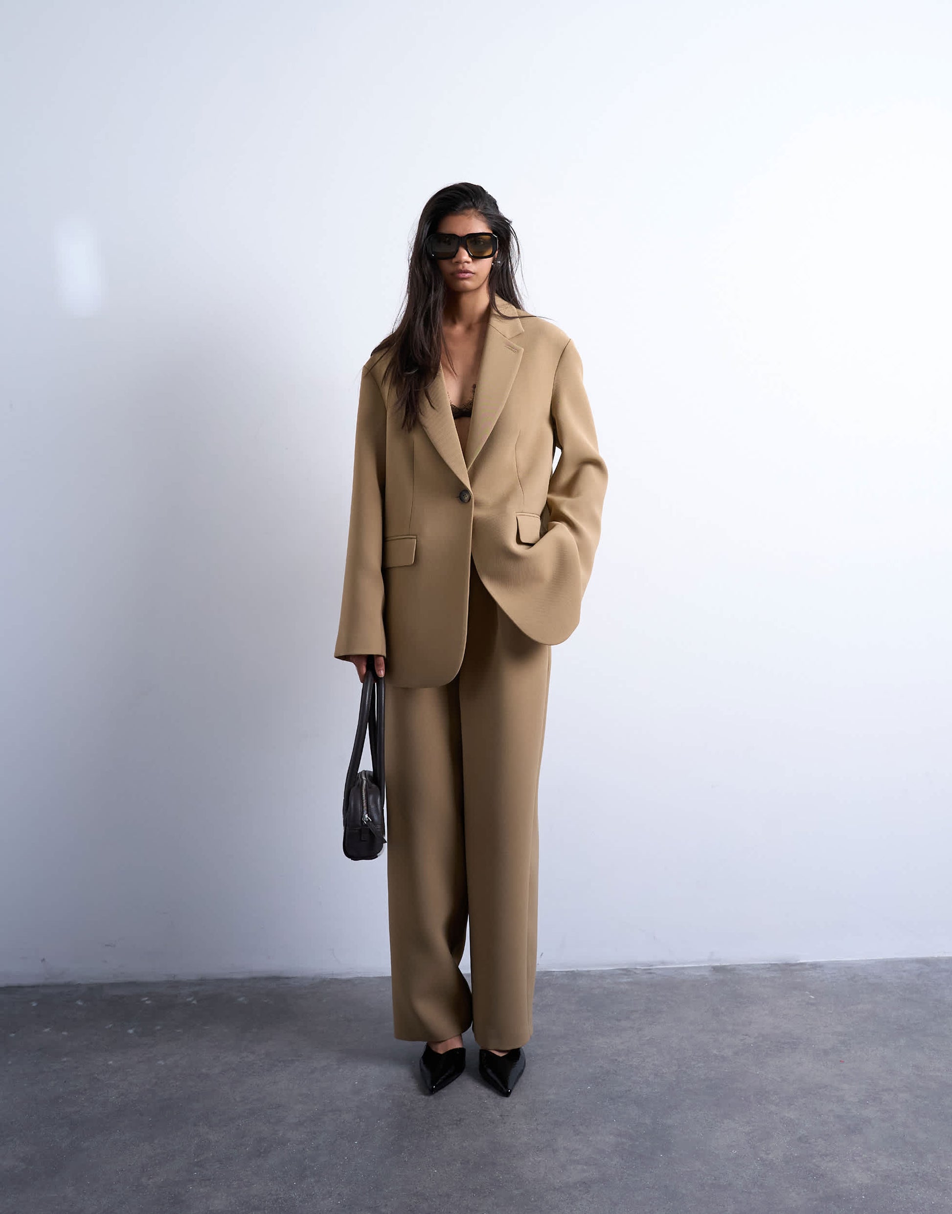 Topshop co ord oversized slouchy blazer in taupe