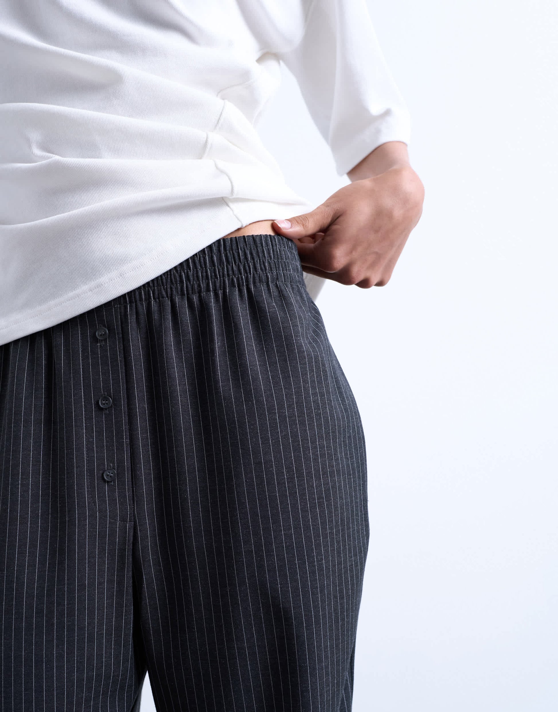 Topshop pinstripe boxer jogger in charcoal